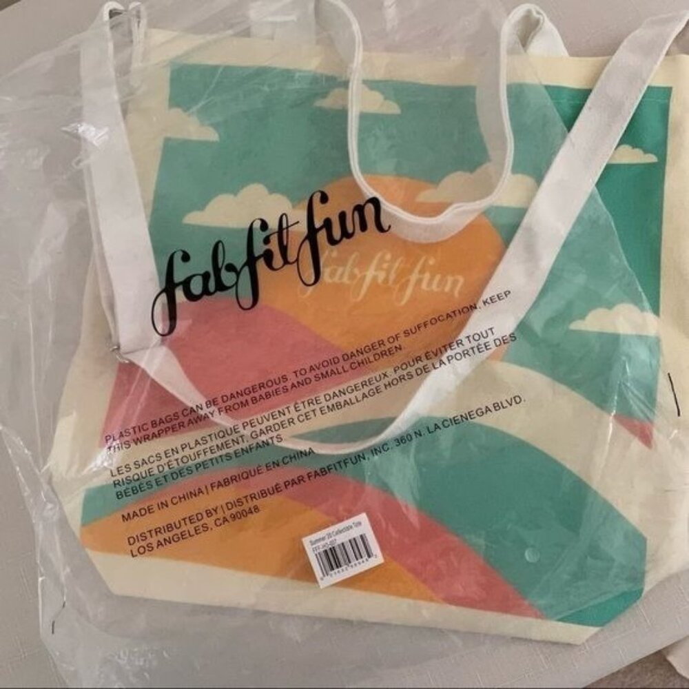 Summer Sunset Canvas Beach Tote FabFitFun Shoulder Bag Foldable Travel Shopping - Picture 5 of 12
